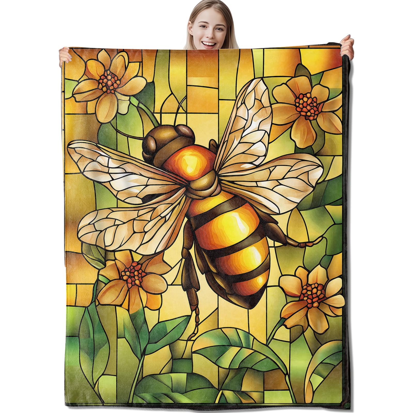 

Yellow Bee Blanket Gifts for Kids Girls, Cute Bee Throw Blanket for Bed Sofa Couch Soft Warm and Cozy Flannel Fleece Blanket 75x90cm