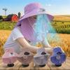 Durable Solar Fan Face Mask Sun Hat 300Ma Wide Brim Fisherman'S Hat Full Wrap Breathable Tea Picking Work Hat Summer Unisex