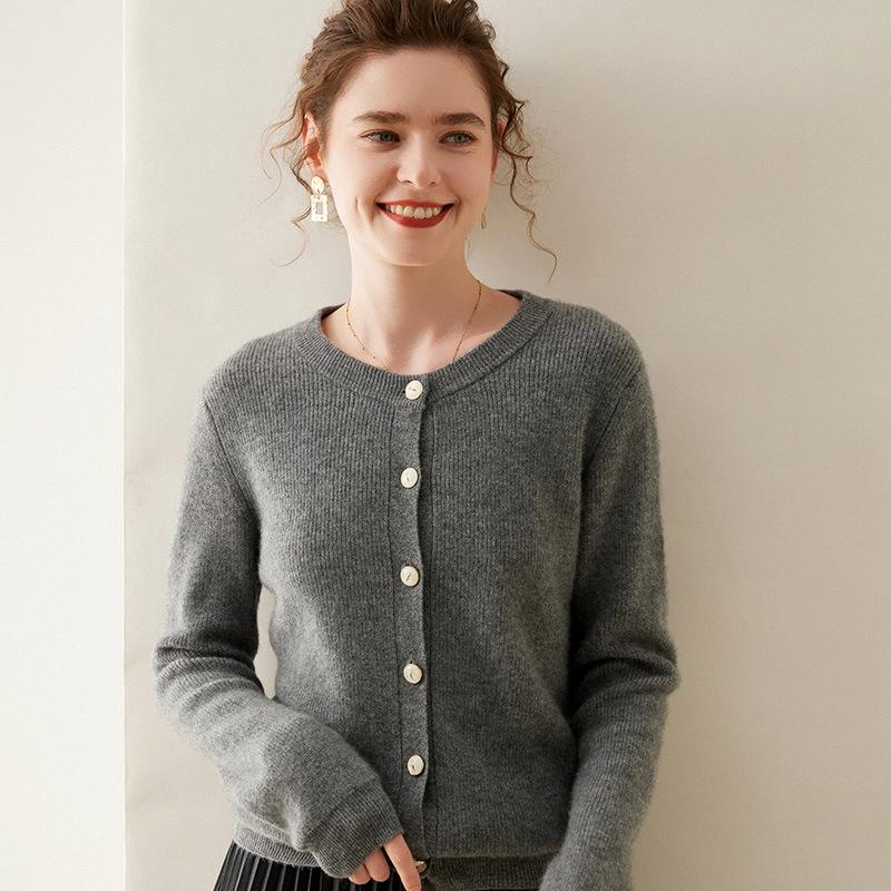 Women's Cashmere Knit Cardigan: Long Sleeve, Round Neck, Loose Fit, Single-Breasted, Thick & Warm Sweater