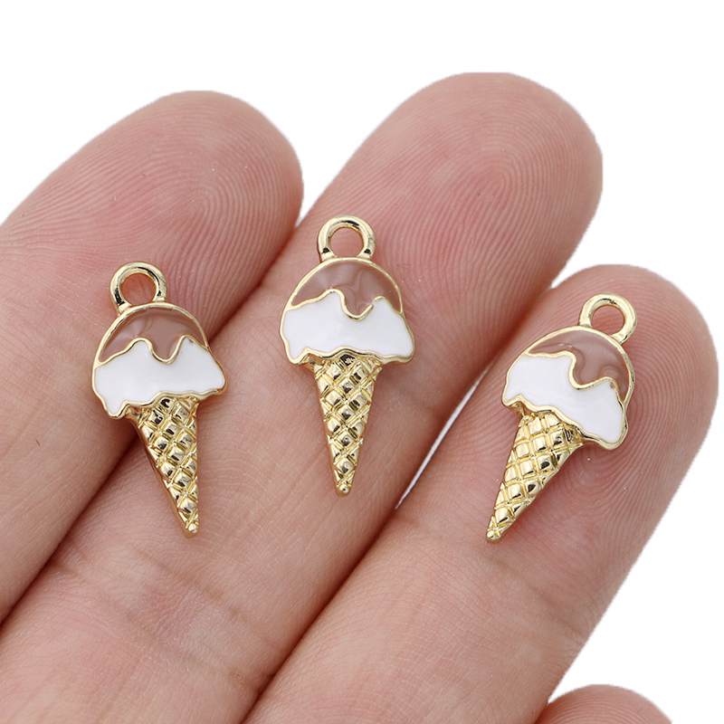 10Pcs Gold Plated Enamel Ice Cream Charms Pendant For Jewelry Making Earrings Bracelet Necklace Accessories Diy Craft 20X10Mm