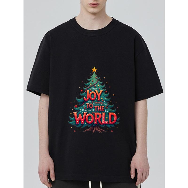 

Christmas T-Shirt Black Joy To The World Christmas Tree Print Holiday Party Wear XXXXL чёрный