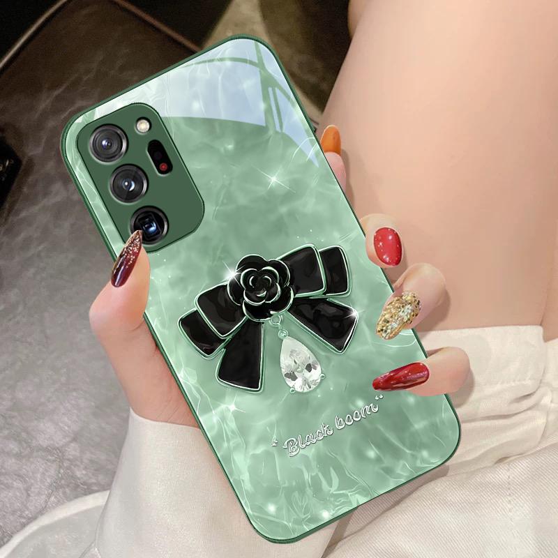 

High-grade Bow Tie For Samsung Galaxy Note 8 9 10 PRO 20 Ultra A01 02 03 Core 04E 4G 12 13 5G Tempering Glass Phone Case For Galaxy Note 9