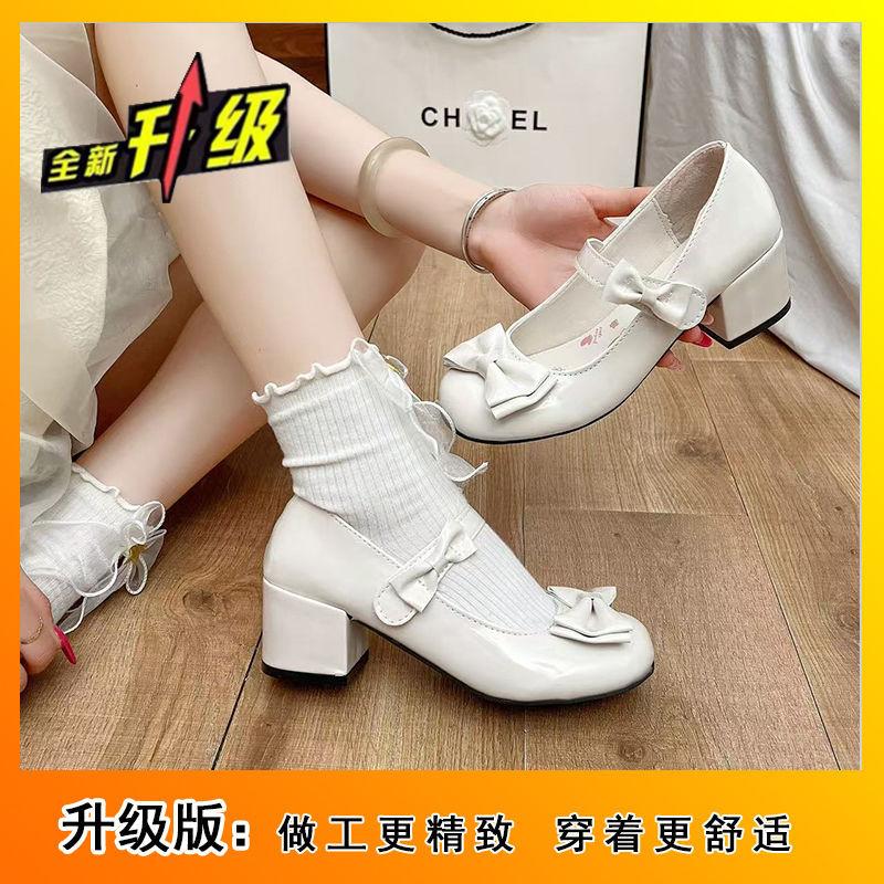 Pink high heels original lolita small leather shoes mary shoes cute bow heel round head lo shoes women