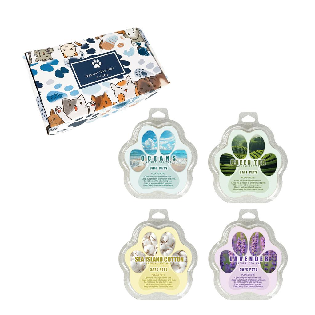 1 box of 4 Handmade Cat Paw Aromatherapy Soy Wax Candles for Relaxation and Stress Relief