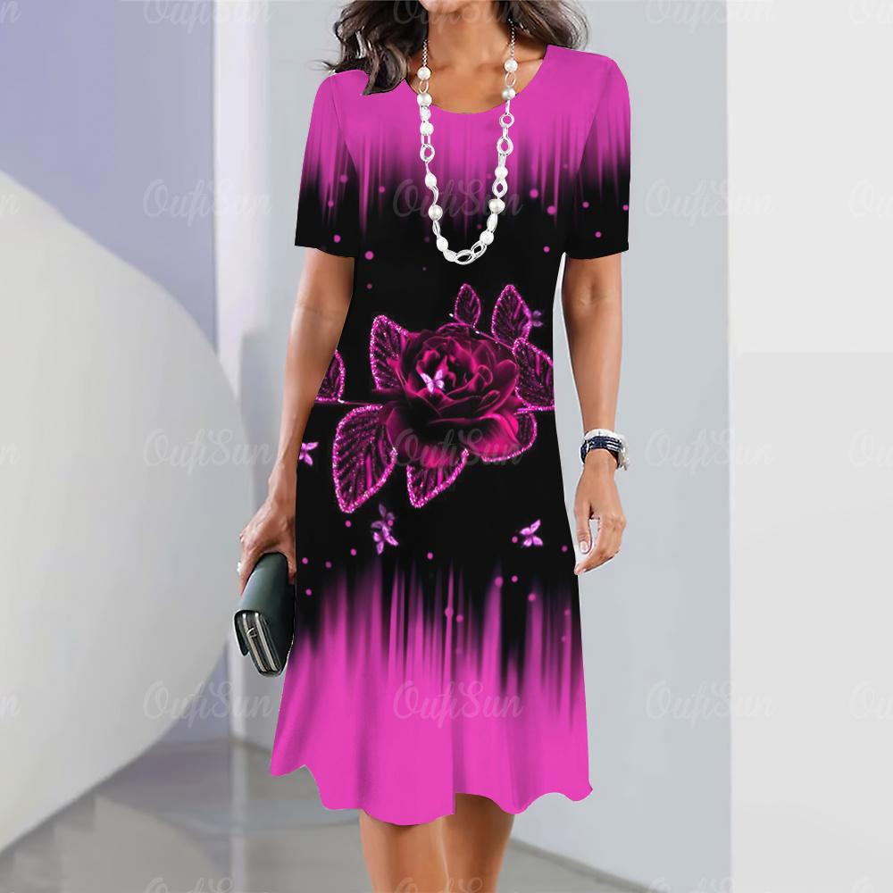 Women s printed long dress, short-sleeved dress, sexy and fashionable top S