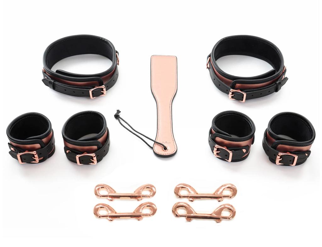 Liebe Seele Cosplay SM Goods Restraints 5 Piece Set Rose Gold Genuine Leather Handcuffs Foot Shackles Thigh Shackles Queen Couple (Thigh Shackles M)