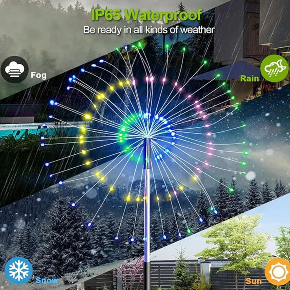 Outdoor Solar Powered Fireworks Lights 8 Modes Garden Waterproof Lawn Lamp Dandelion Light For Yard Camping Christmas Decor