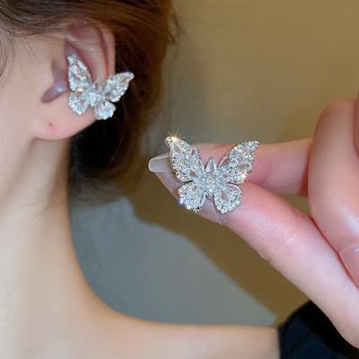 1 Pc Women Butterfly Ear Cuff Rhinestone Butterfly Clip-On Earring No Piercing Ear Wrap Jewelry Gift for Her Birthdays Parties Weddings