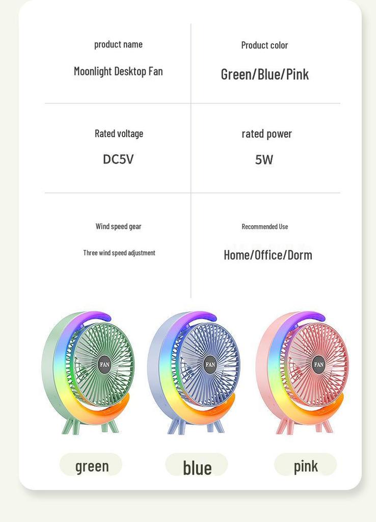 Rechargeable RGB Desktop Fan: High-Performance, Portable, for Home and Office Use
