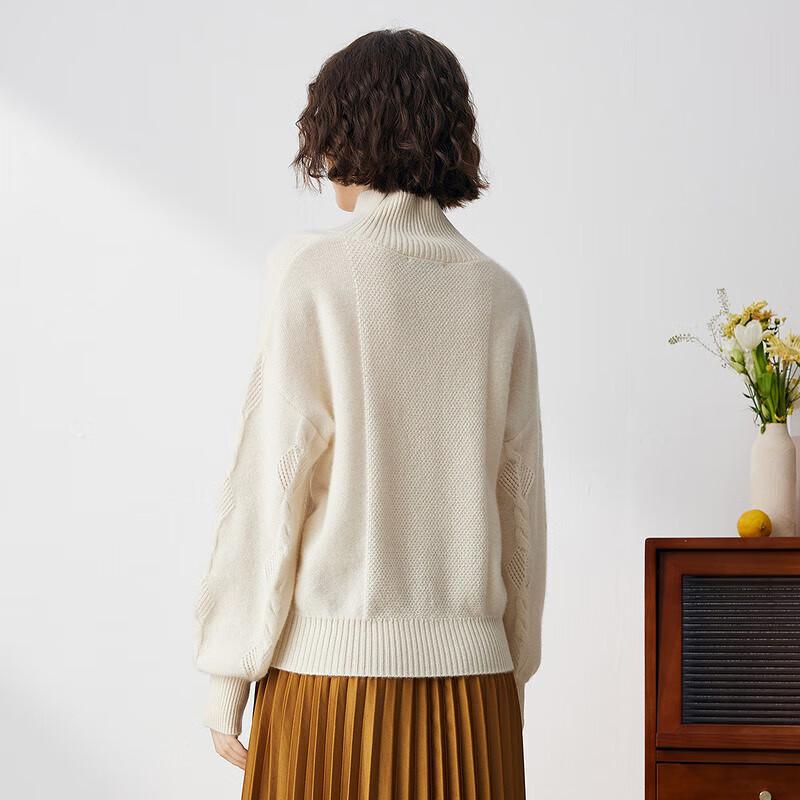 Kommon Boca Women's High-Neck Drop-Shoulder Cashmere Knit Sweater