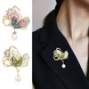 Women Brooch Butterfly Shape Faux Bag Pearl Stainless Anti-slip Rhinestone Coat Collar Hat Scarf