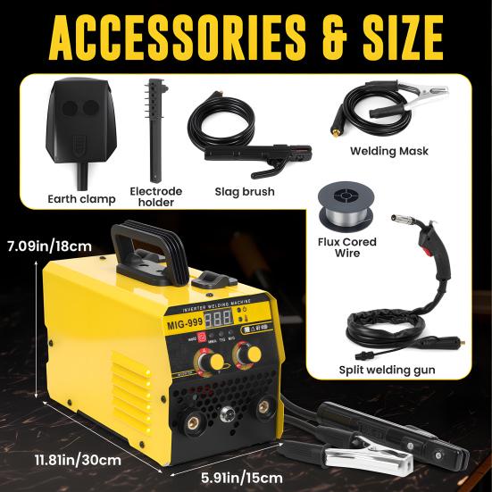 3-in-1 Gasless MIG Welder, 140A Portable Welding Machine, 110V/220V Dual Voltage with LED Display