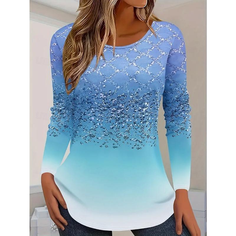Women's 3d Printed Butterfly Flash T-shirt Fashion Long Sleeve Round Neck Regular Top Holiday Weekend Spring and Autumn Wear