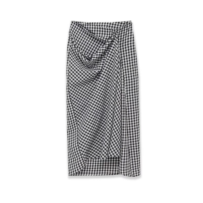 2026 Spring New European & American Style High-Waisted Plaid Pleated Skirt with Slit S