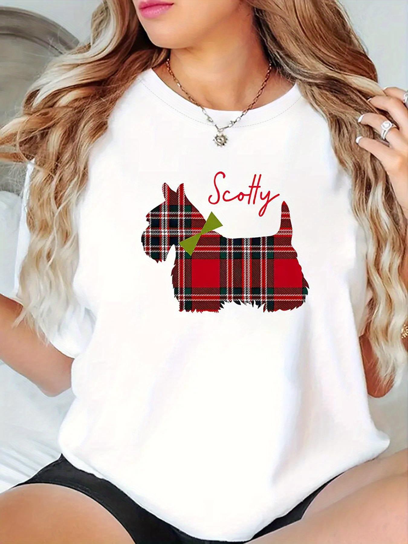 Scottie Dog Plaid Silhouette Graphic T-shirt L