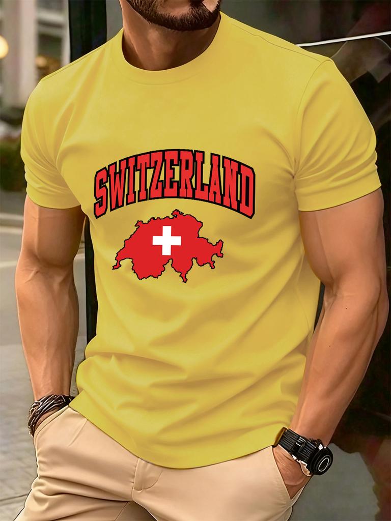 Switzerland Swiss Flag Prints Cotton TShirts Mens Summer Soft Oversized T Shirt ONeck Short Sleeve Tops Basic Male Clothes