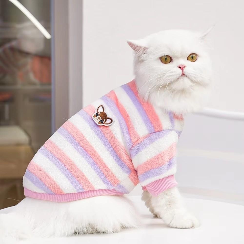 New Soft Flannel Puppy Clothes Hoodie Design Rainbow Striped Pet Clothing Cozy Pullover Style Dog Coat