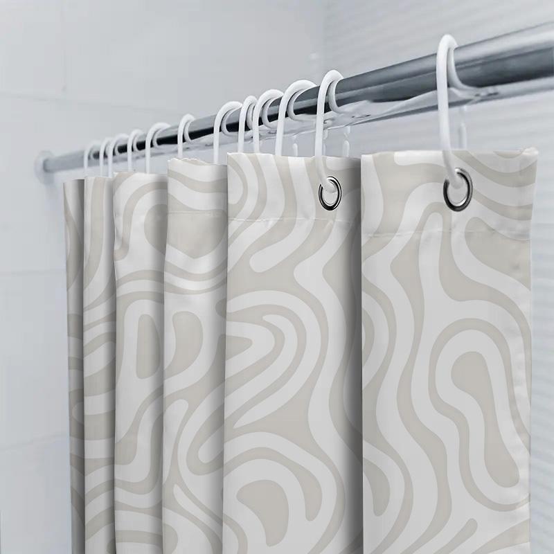 Elegant Minimalistisch Spiraalontwerp Waterdichte Douchegordijnstof Voor Badkamer Afscheiding Wit Beige Woondecoratie Oplossing