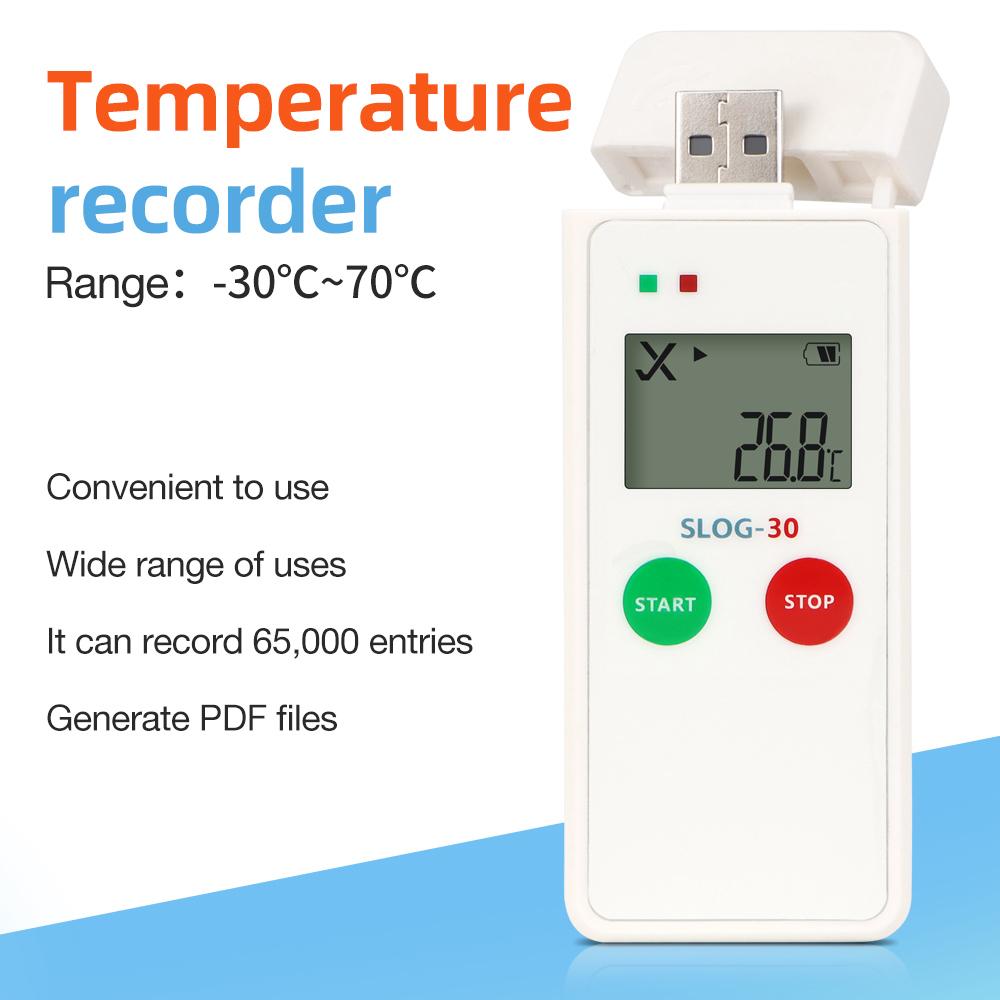 LCD Display USB Temp Data Logger 65000 Sets Datalogger PDF Report -30~70℃ Temperature Recorder for Food Medicine Cold Chain