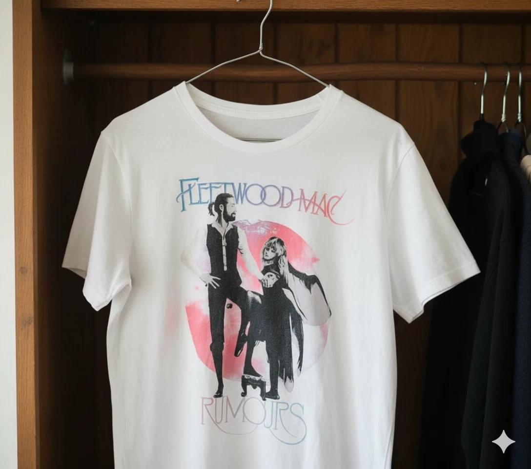 Fleetwood Mac Rumours Graphic T-Shirt White Classic Rock Band Tee - T899 S