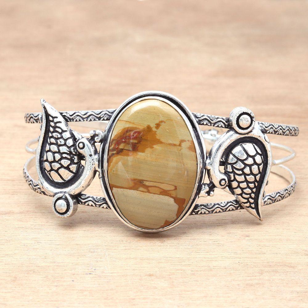 Amrican Jasper Gemstone Handmade Silver Jewelry Cuff Bracelets 7''Adjustable