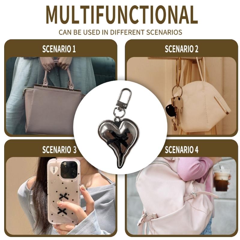 Love Heart Shaped Keychain Charm Pendant Silver Sturdy Alloy Keyring with Imitation Pearls for Bags Decoration