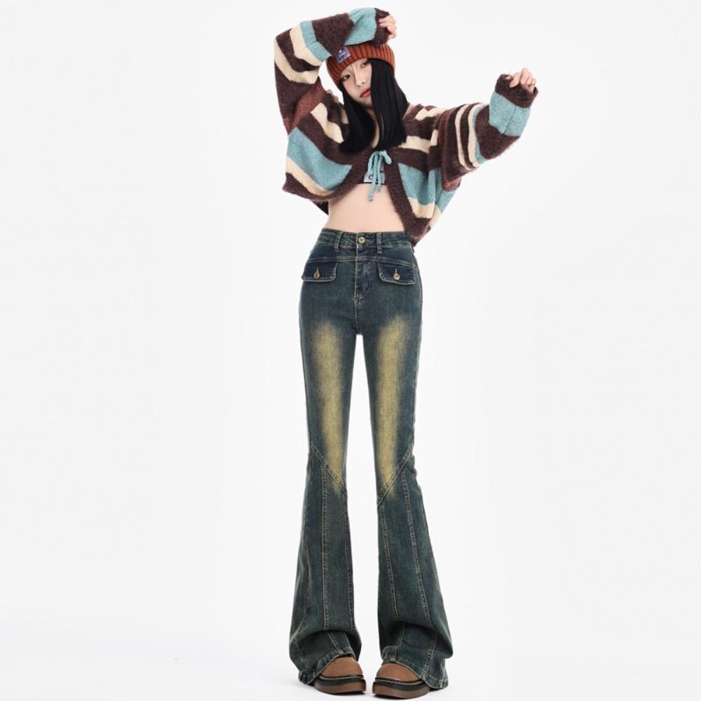 American retro sexy babes horseshoe high waist elastic versatile micro-pull slim casual jeans ins tide