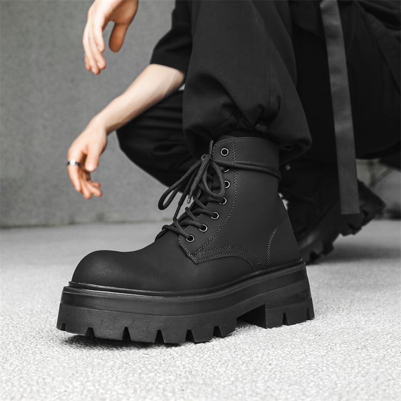Fashion Fashionable Autumn  Winter New Men's Lace-Up Casual Boot Short-Top Anti-Slip Walking Boot Classic Durable Height-Increasing Boot
