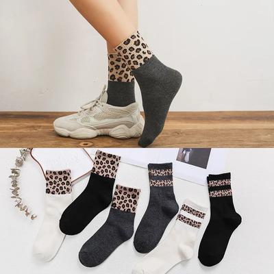 Damensocken, gestreifte Leopardensocken, Herbst- und Winterstil, Weihnachtssocken für Frauen, lustige Socken