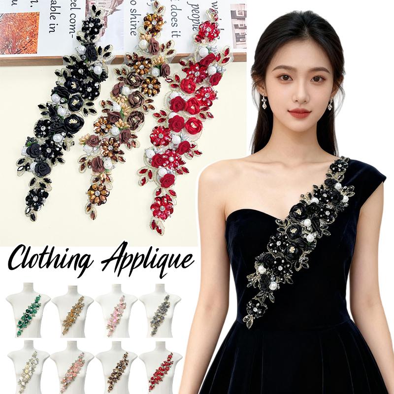 Big Rhinestone 3D Flower Applique for Sewing Clothing Headbands Diy Craft Party Decoration Fabric Trim