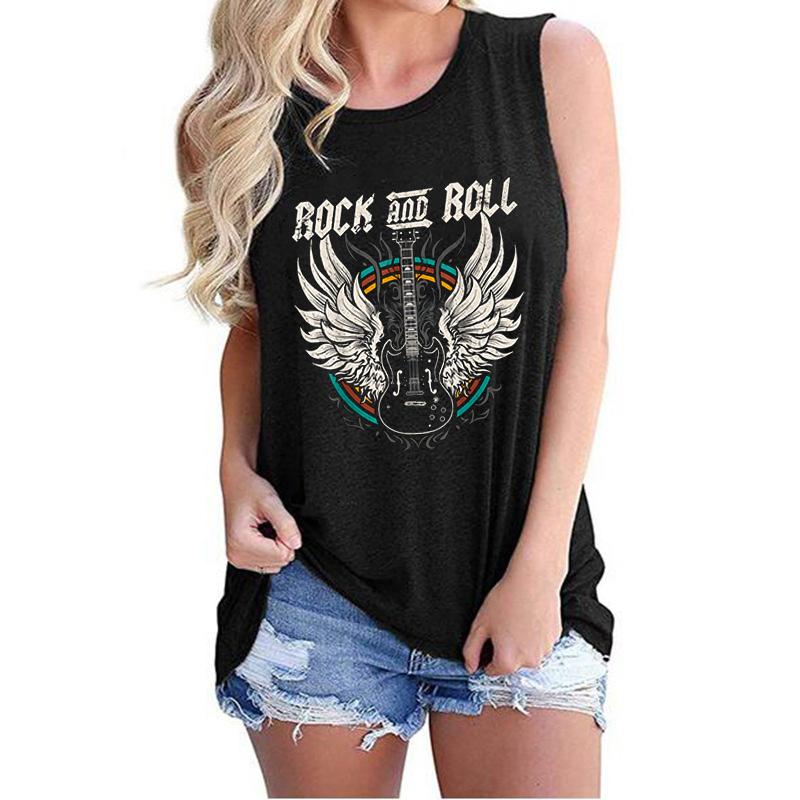 Rock and Roll Guitar Graphic Tank Top Women Vintage Rock Music Sleeveless Top Country Music Guitar Shirt Design Casual Tops XL