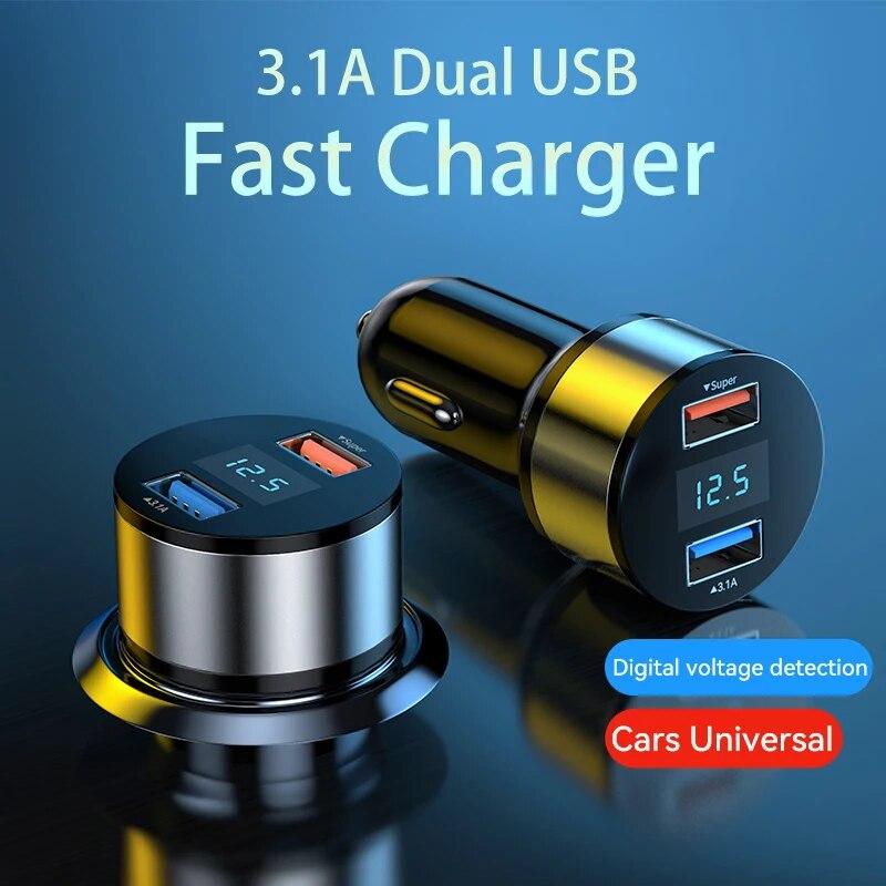 Dual USB 66W 3.1A Fast Car Charger QC3.0 Power Adapter Voltage Monitor Fast Charging For iPhone Xiaomi Samsung Huawei OPPO