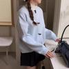 Round-neck Horn-buttoned Sweater Coat for Women's Autumn and Winter New Loose, Retro Solid Color, Versatile Knitted Cardigan