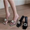 Crystal Luxury Thin High Heels Slippers Women Summer Open Toe Fashion Slides Female Diamonds Designer Party Dress Sandals Women