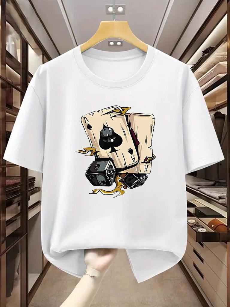 Men's T-Shirt Playing Card and Dice Graphic T-Shirt for Short-sleeved T-shirt
