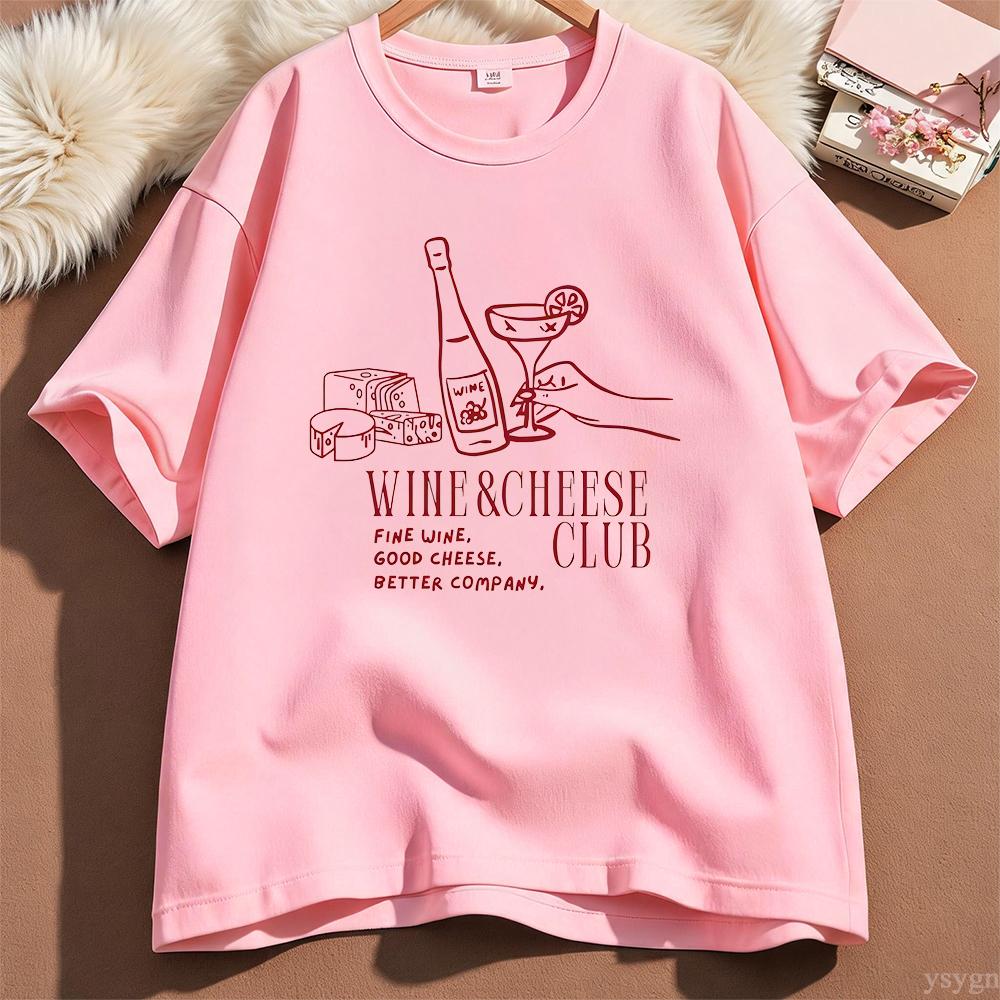 Unisex Wijn en Kaas Club Patroon Y2k Ronde Hals T-shirt Zomer Lente Korte Mouwen Grafische T-shirts Zomer Streetwear Y2K