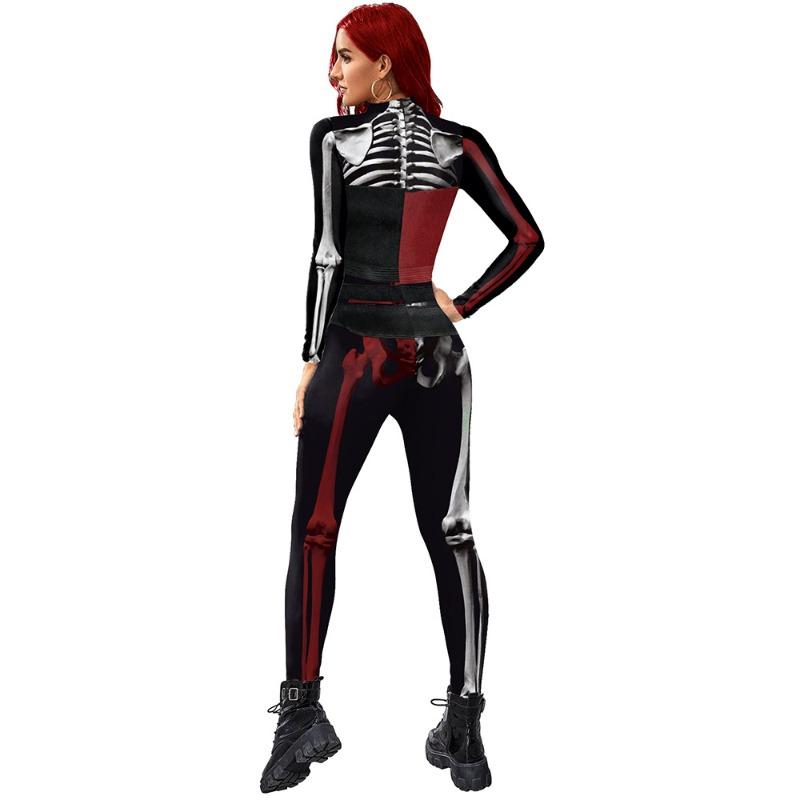 Halloween New Female Movie Clown Female Skeleton Funny Print Long-sleeved Jumpsuit Jumpsuit