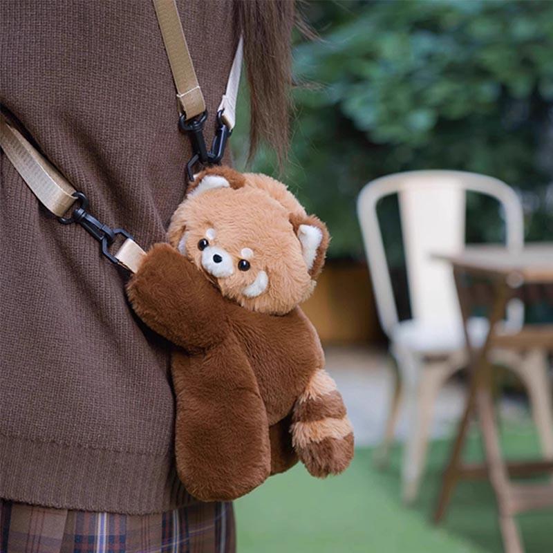 Panda Red Plush Backpack Cute Plushie Doll Women Crossbody Fur Soft Shoulder Bag For Camping Travel Party Female Birthday Gift