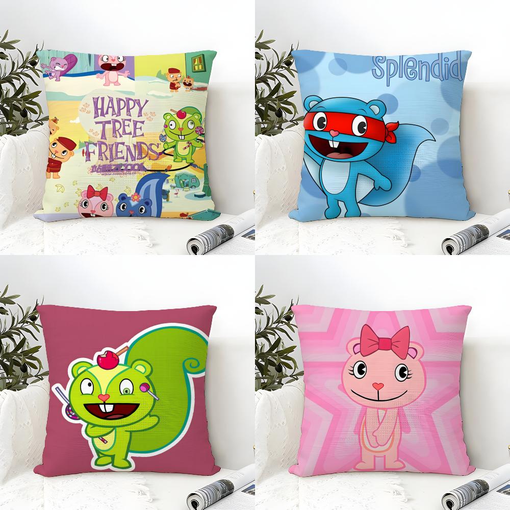 Cute Cartoon H-Happy Tree Friends 4 Linen Cushion Covers For Decorative Sofa Home Pillows Case Car Chair Pillows Cases
