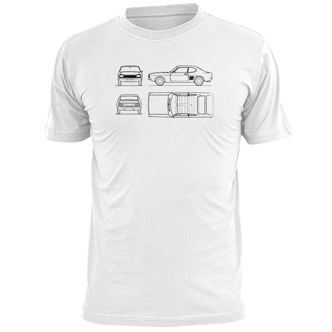 Mens Ford Capri Mk I (4) Car Blueprint T shirt Classic S