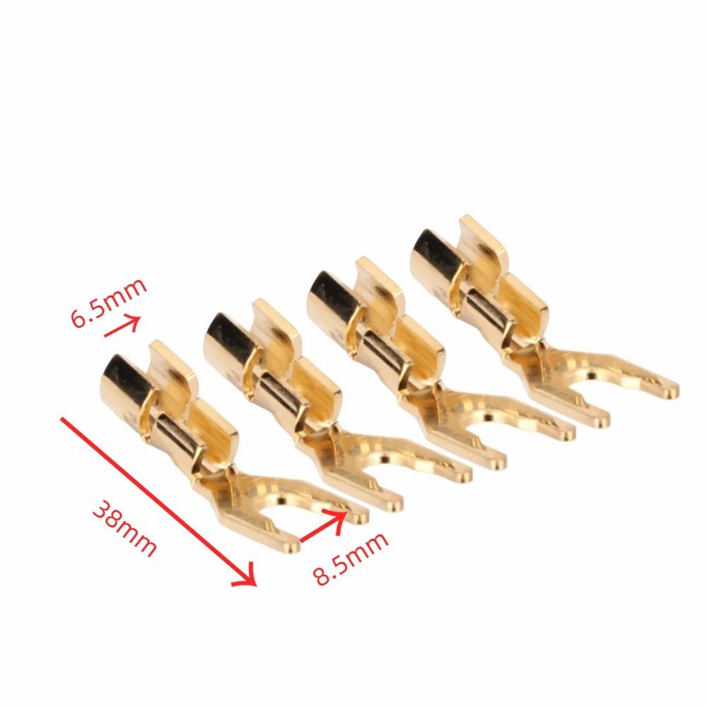 4PCS 45 Degree Fork Spade Speaker Connector Pure Copper Fork Speaker Wire Connector  For Amplifiers