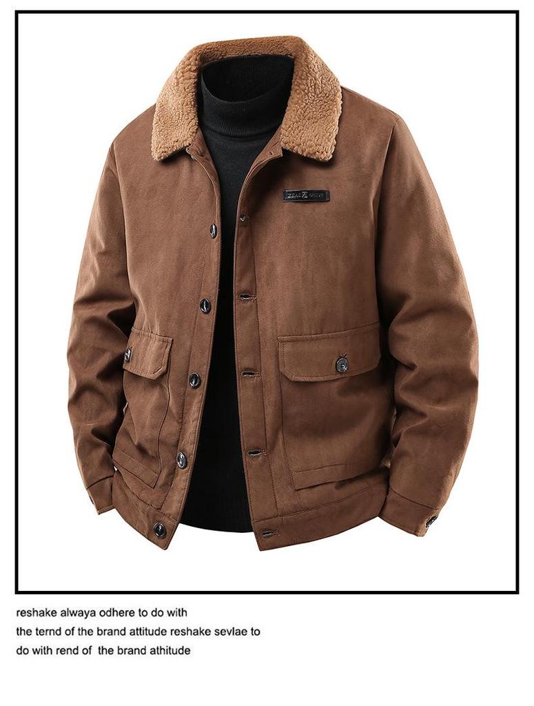2025 Men's Suede Jacket: Lambswool-Lined Cotton Outerwear, Velvet-Thickened for Winter