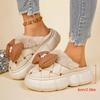 Fashion Casual Pu Thick Bottom Cotton Indoor Slippers Winter Sweet Bowknot Chunky Platform Short Plush Shoes Warm Faux Fur Slippers