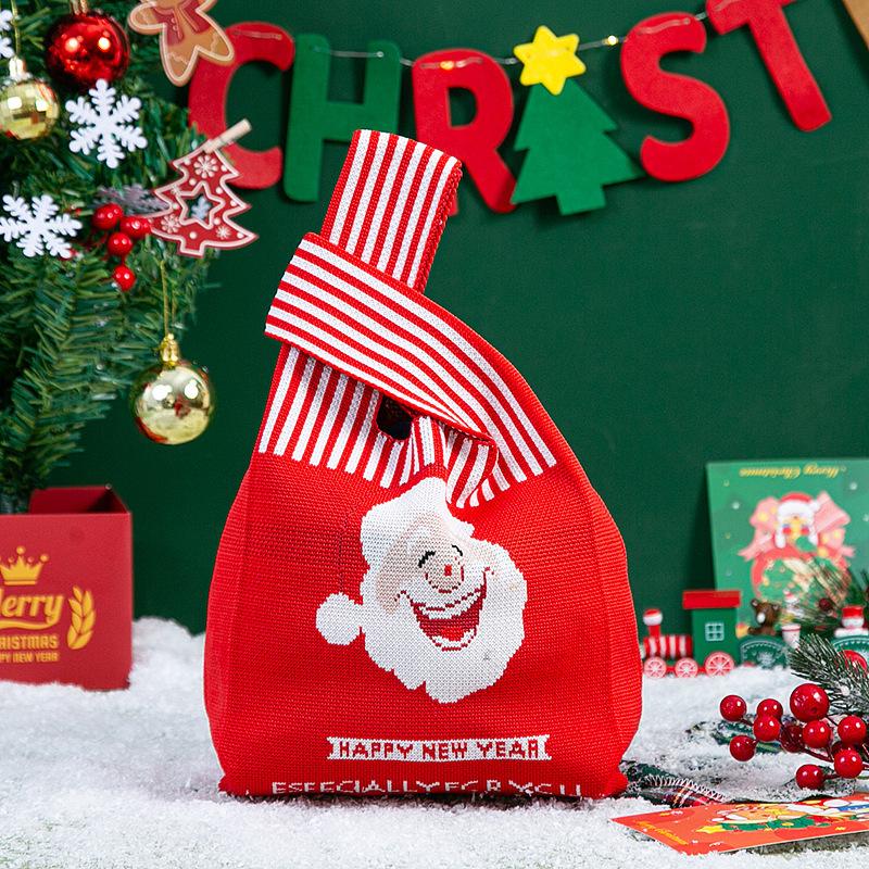 1Pc Santa Claus Knitted Tote Bag - Christmas Knot Wrist Handbag, Reusable Storage Bag for Candy Gift Packaging & Shopping