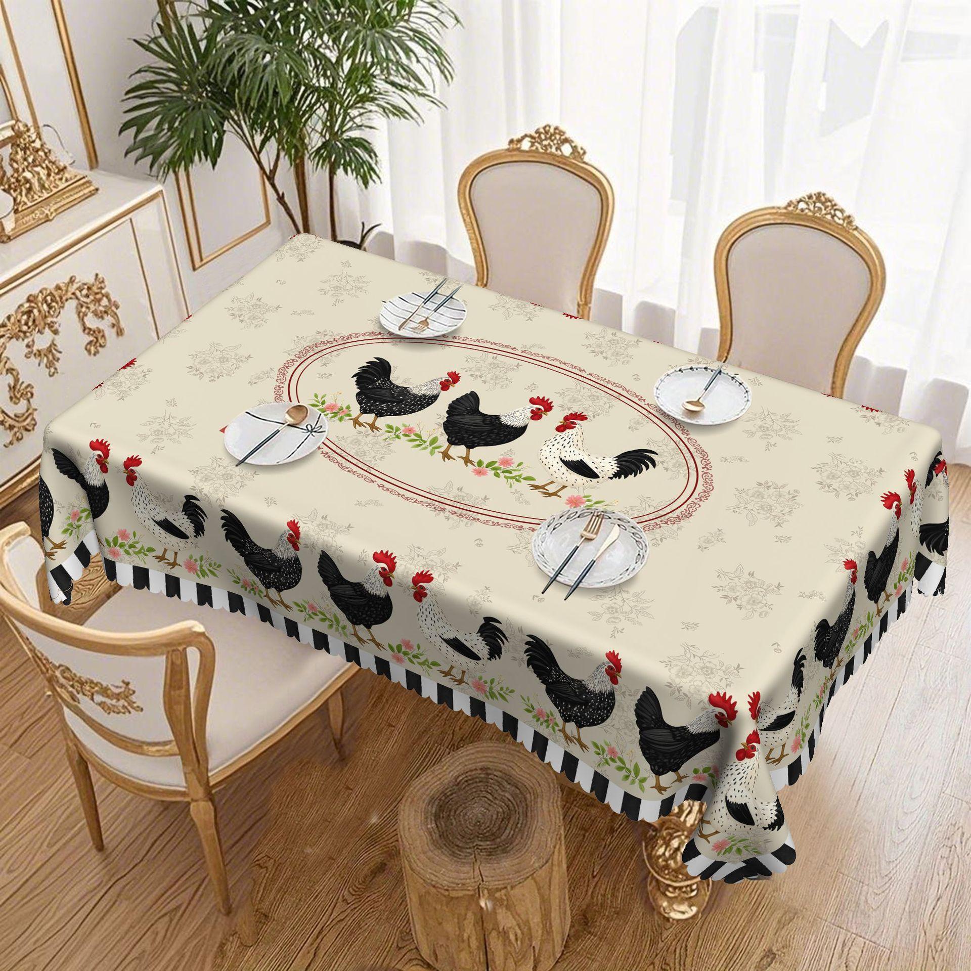 Simple Pastoral Round Table Tablecloth, Rooster Printed Fabric, Round Table Cloth, Household Anti-Scalding And Waterproof Rectangular Tablecloth Round tablecloth-152x152cm