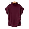 Plus Size Women's Solid Batwing Sleeve T-Shirt - Half-High Collar, Loose Fit, Polyester-Cotton Blend, Short-Sleeve