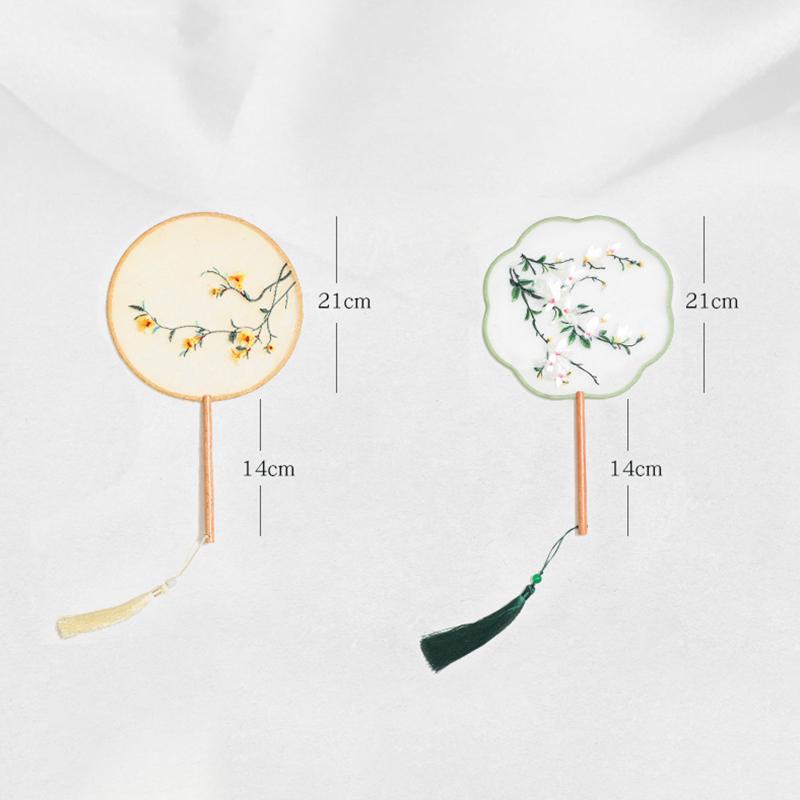 China Fan  Semi-Transparent Long Handle Tassel Dance Fan Female Costume Hanfu Cheongsam Embroidery Small Round Fan