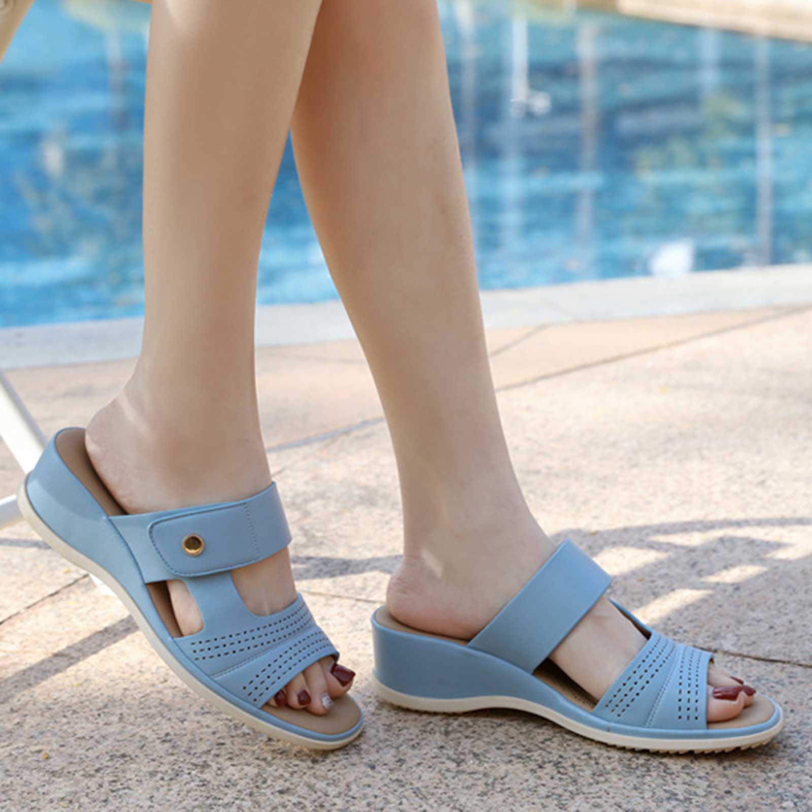Women Wedge Shoes Open Toe Flatform Wedge Casual Sandal Slip On Summer Comfy Slides Sandals Platform Shoes Sandalias Femininas 36 синий
