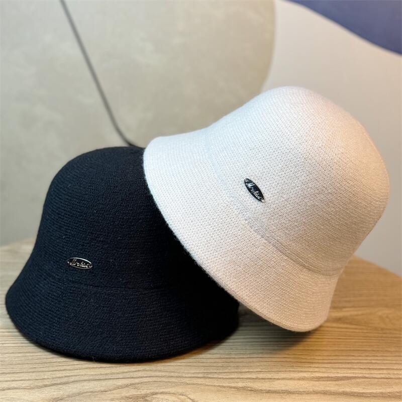 Bucket Hat Women's Autumn and Winter Retro Big Eaves Round Face Warm Face Cover Basin Hat Black