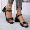 New high-heeled sandals women's thick-heeled medium-heeled women's one-button sandals large-size fashion women's shoes